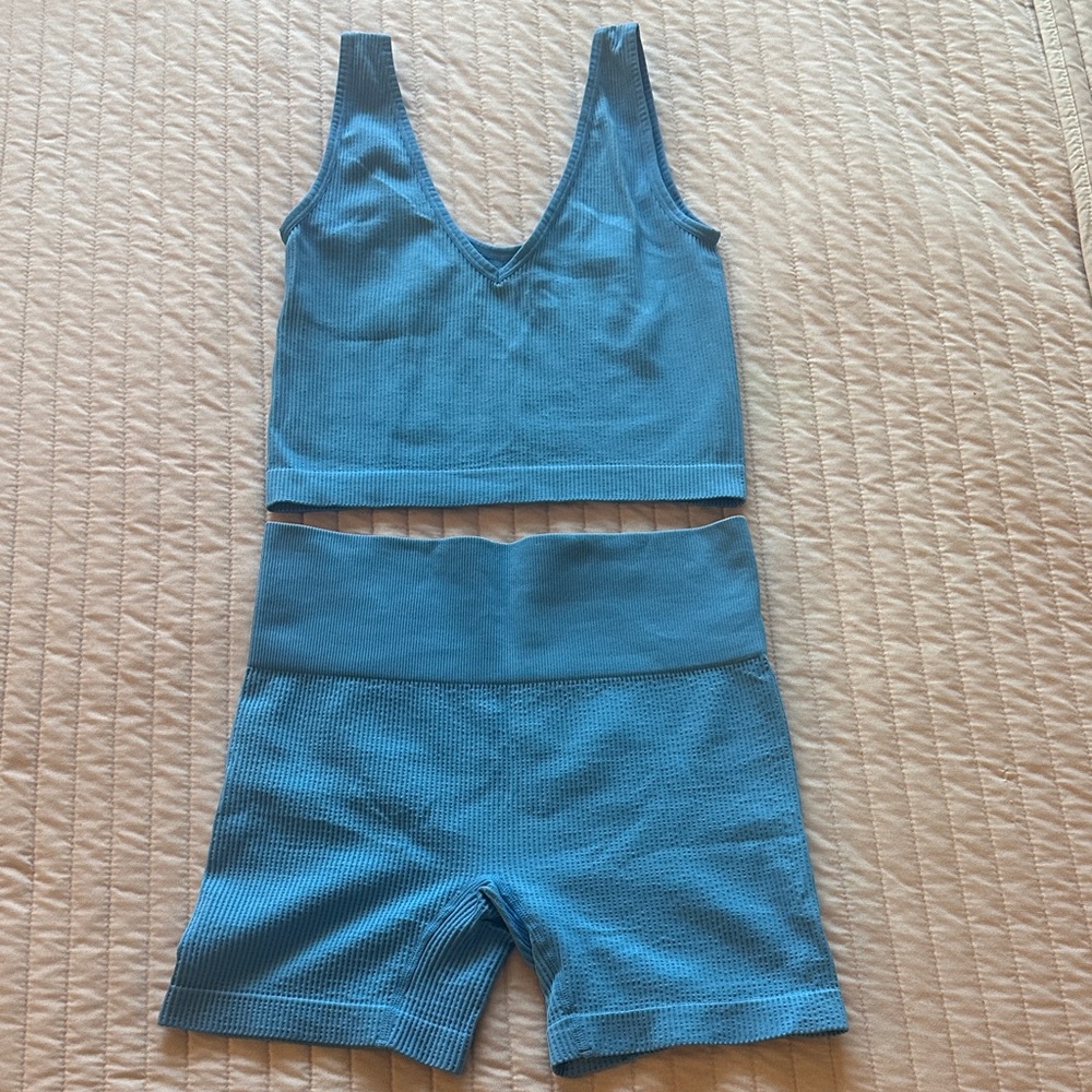 Colsie Blue Ribbed Lounge Set